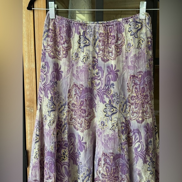 Y2K Vintage Silk midi skirt boho fairycore Reba elastic waist paisley lavender - Picture 5 of 12
